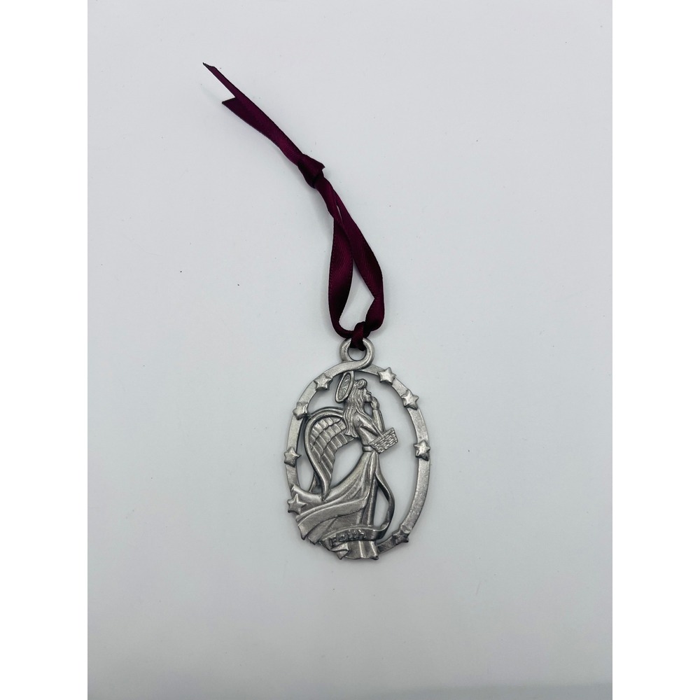 Vintage Longaberger Pewter Faith Angel Christmas Ornament 1999 Cottagecore Xmas